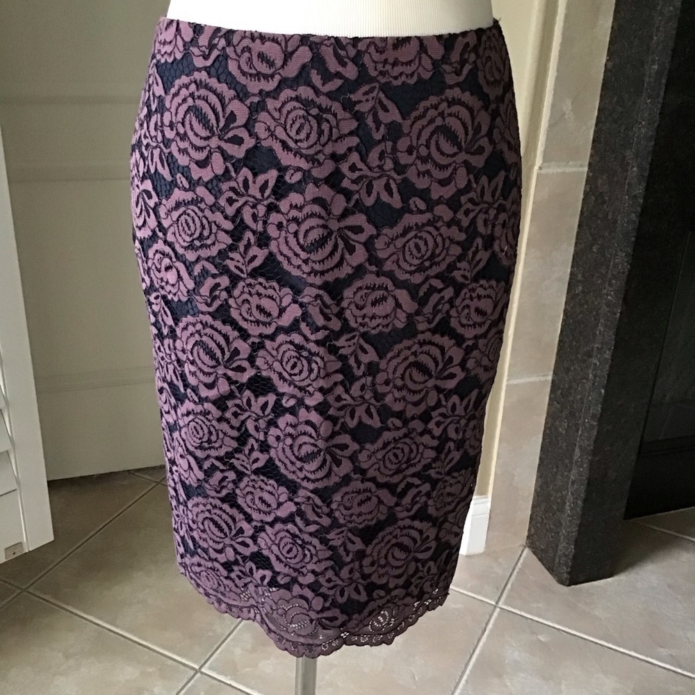 Ann Taylor Floral Lace Overlay Dress SZ 2/XS Navy Lavender 2-PC Top Skirt NEW - Picture 5 of 15